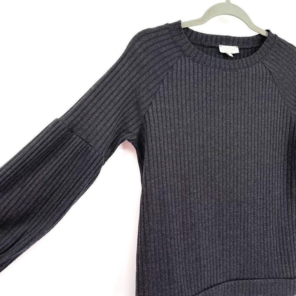 Status By Chenault Black Rib Knit Crewneck‎ Lantern Sleeve Soft Top NWT Women XS - Picture 2 of 7